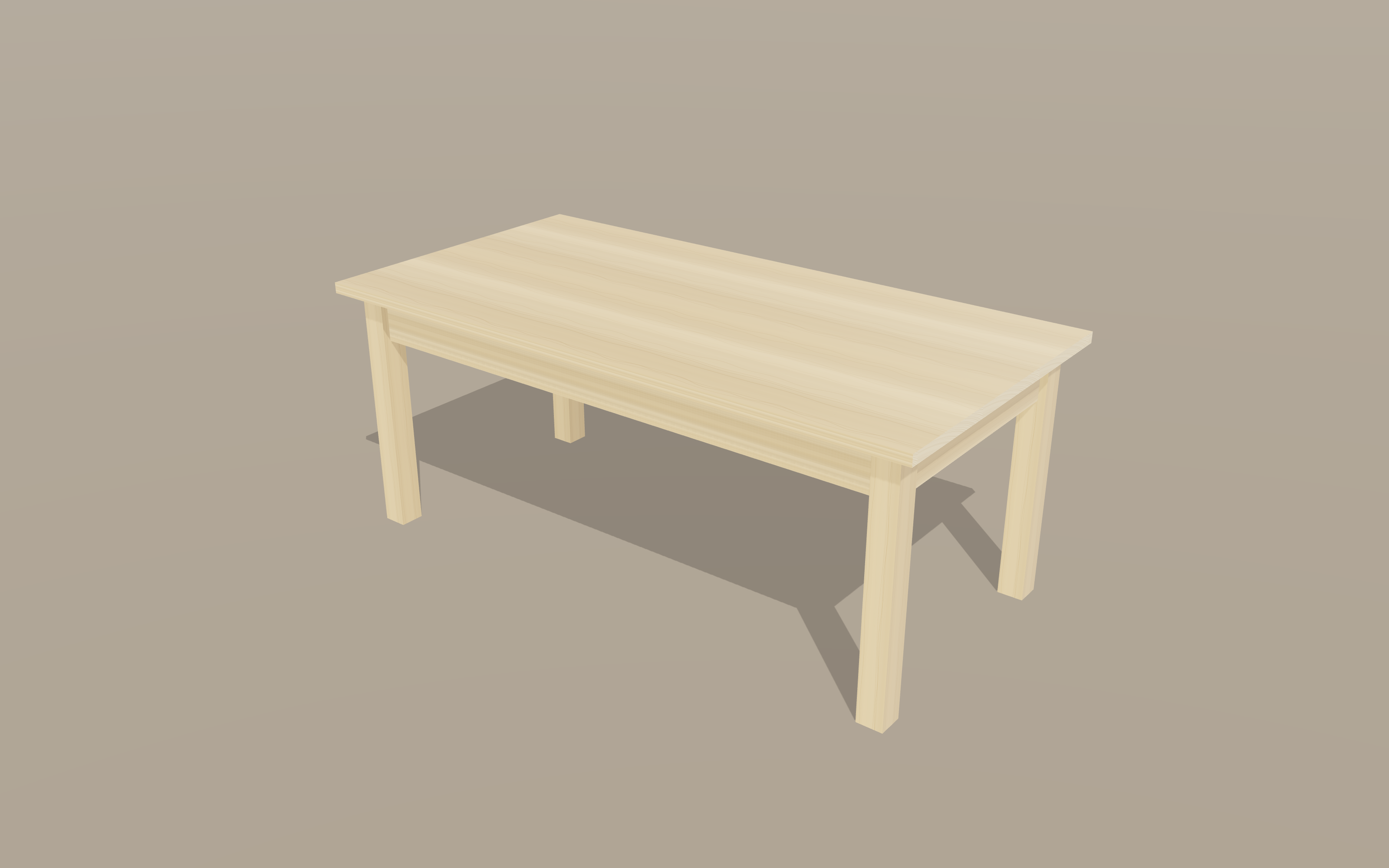 A maple coffee table previewed at true scale